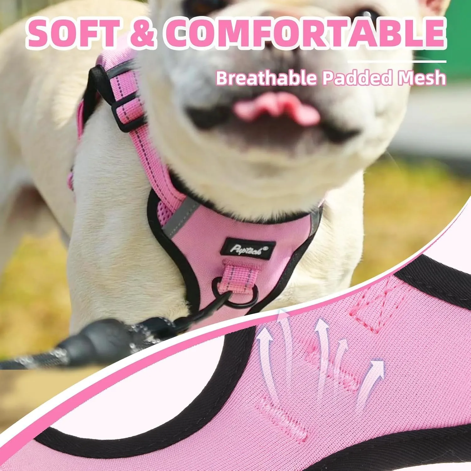 PUPTECK No Pull Dog Harness Small Medium Sized Dog, Adjustable Reflective Escape Proof Easy Control, Comfortable Soft Padded Step in Pet Vest Harness, Pink, M