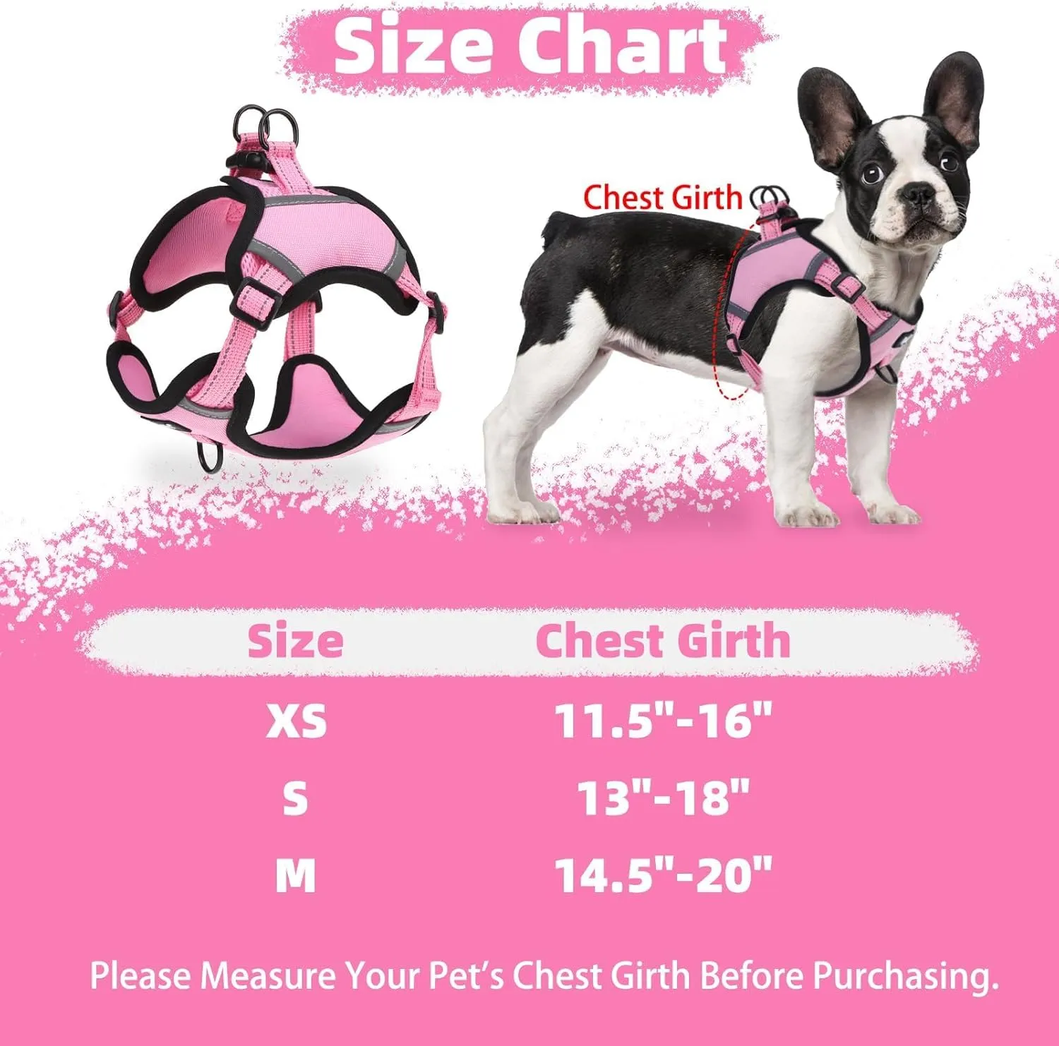 PUPTECK No Pull Dog Harness Small Medium Sized Dog, Adjustable Reflective Escape Proof Easy Control, Comfortable Soft Padded Step in Pet Vest Harness, Pink, M