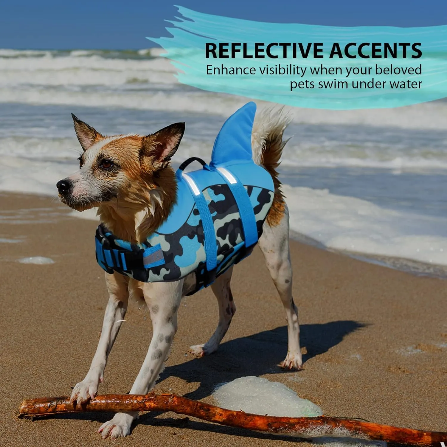 Queenmore Dog Life Jacket Ripstop Dog Shark Safety Vest Adjustable Preserver with High Buoyancy and Durable Rescue Handle for Small,Medium,Large Dogs, Blue Camouflage Small