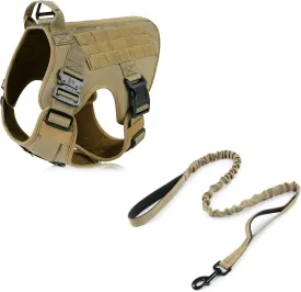 rabbitgoo Tactical Dog Harness and Leash for Large Dogs, Heavy Duty Dog Harness with Handle, No-Pull Service Dog Vest Large Breed, Adjustable Military Dog Vest Harness for Training Hunting Walking