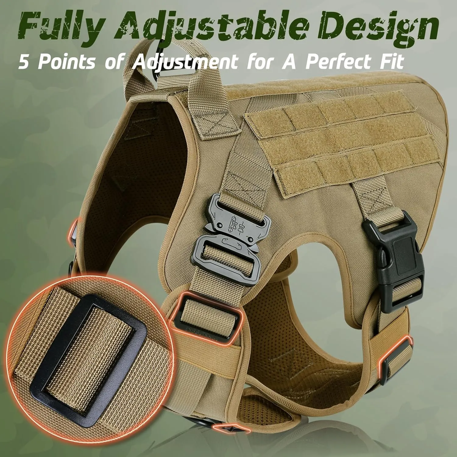 rabbitgoo Tactical Dog Harness for Small, Heavy Duty Pet Harness with Handle, No-Pull Service Vest Small Breed, Adjustable Military Dog Vest for Training Hunting Walking, Brown, S