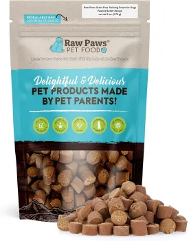 Raw Paws Grain-Free Soft Dog Training Treats - Peanut Butter Recipe, 6 oz - Made in USA - Natural, Low Calorie Small Dog & Puppy Training Treats
