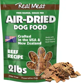 Real Meat Air Dried Dog Food w/Real Beef - 2lb Bag of USA-Crafted Grain-Free Real Meat Dog Food Sourced from Hormone-Free, Free-Range, Grass-Fed Beef - Digestible, All Natural, High Protein Beef