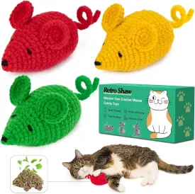 Retro Shaw Wool Yarn Crochet Catnip Mouse,Cat Toys Mice with SilverVine Catnip Inside,Healthy Kitten Teeth Cleaning Dental Chew Toys,Indoor Animals Kitty Toy 3 Pcs