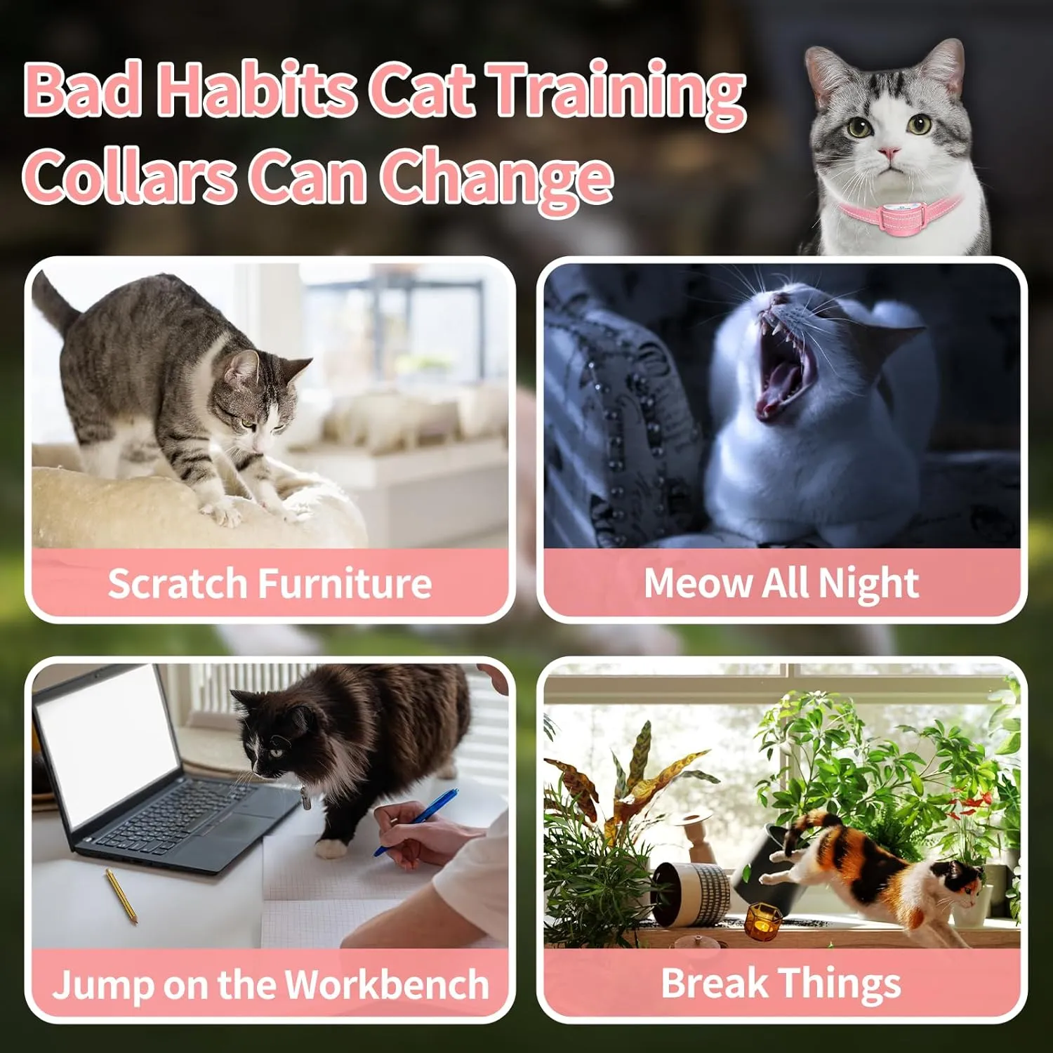 Smallest Cat Shock Collar, Cats Bark Collar with 2300Ft Remote, Lightest Cat Training Collar for Small Cats 5-15lbs & Above with Beep Vibration Shock Light Effective for Bad Behaviour IP67 Waterproof