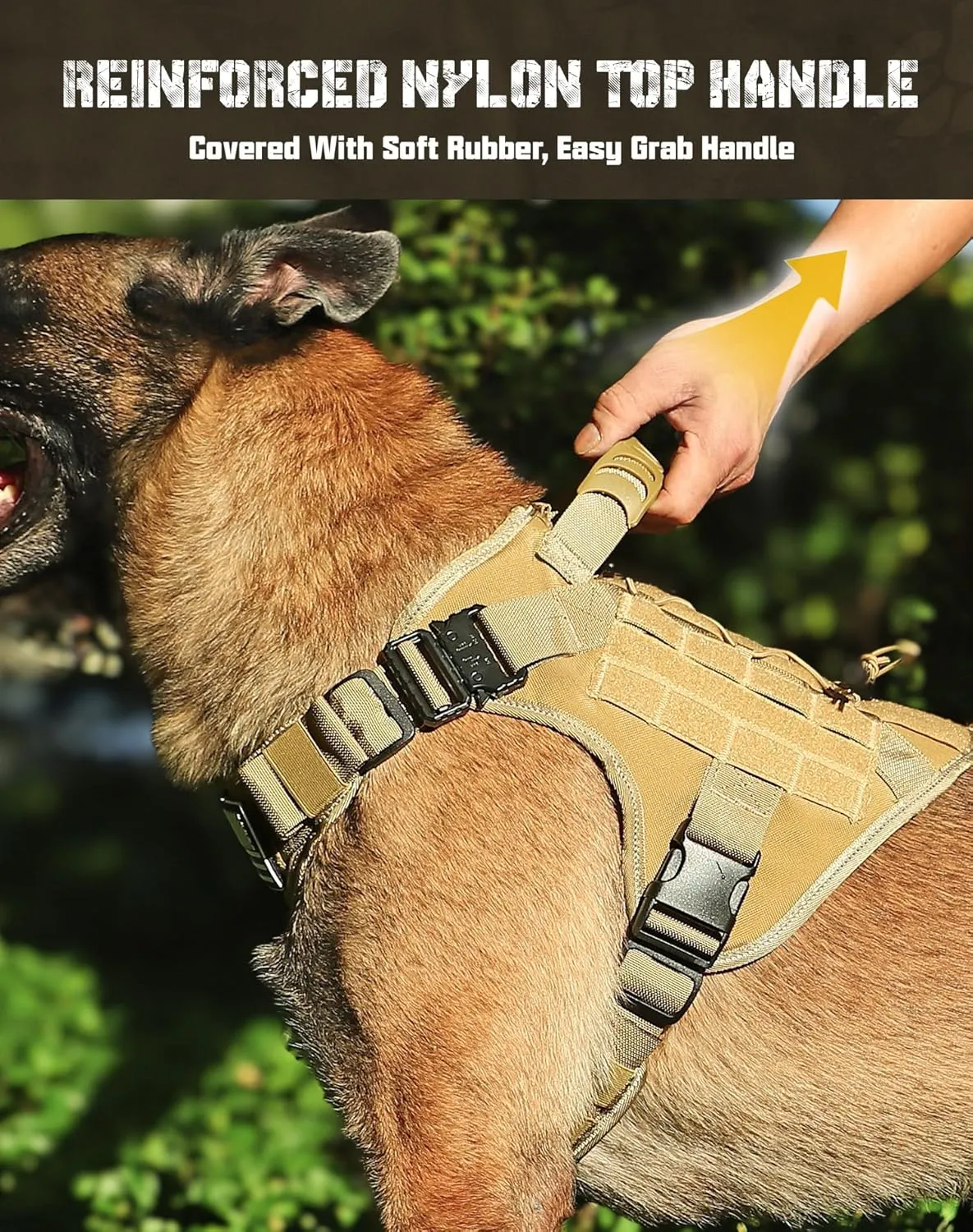 Tactical Dog Harness for Large Dogs Heavy Duty with Handle No-Pull Service Vest Breed Adjustable Military Walking Training Hunting Brown L