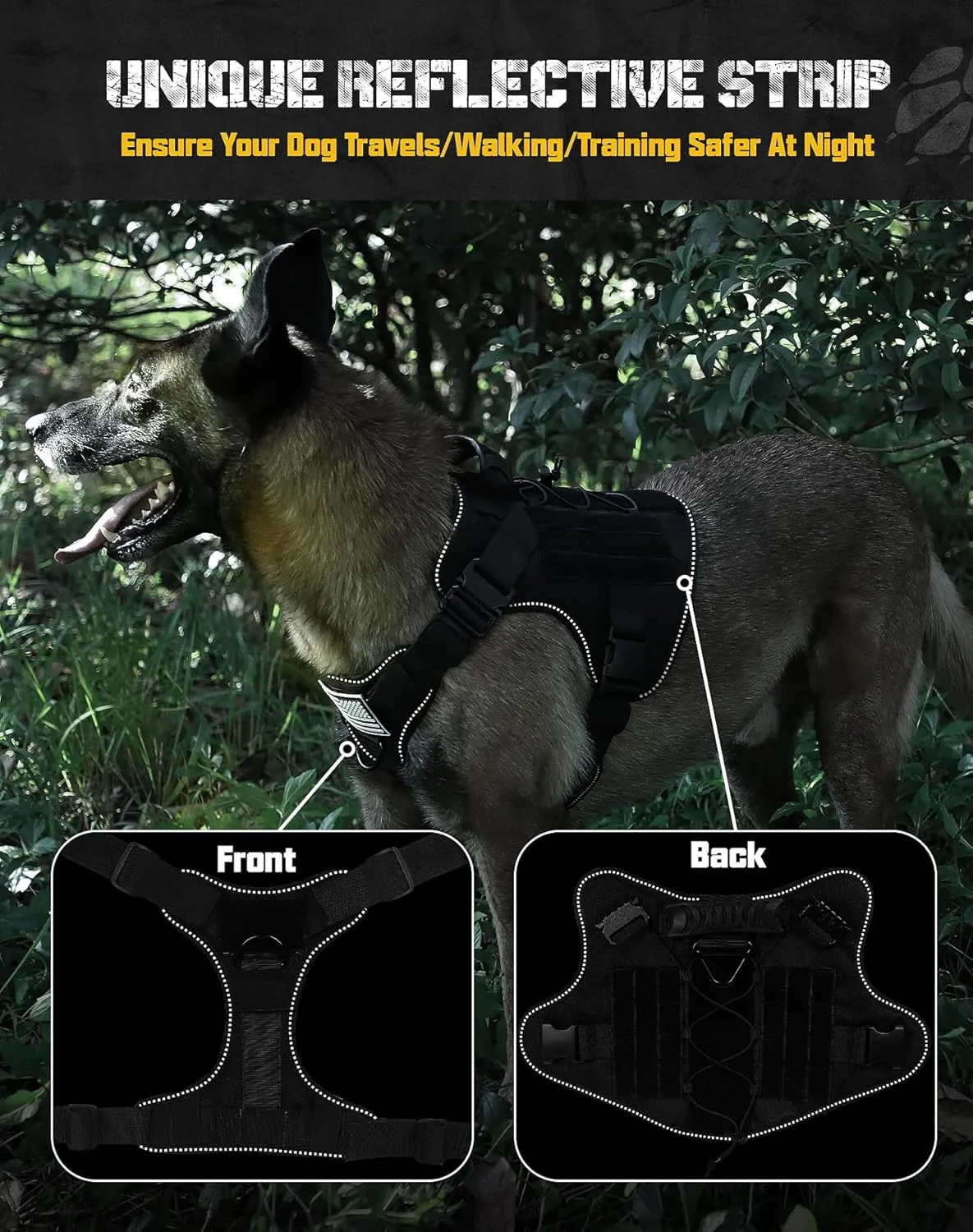 Tactical Dog Harness for Large Dogs Heavy Duty with Handle No-Pull Service Vest Breed Adjustable Military Walking Training Hunting Brown L