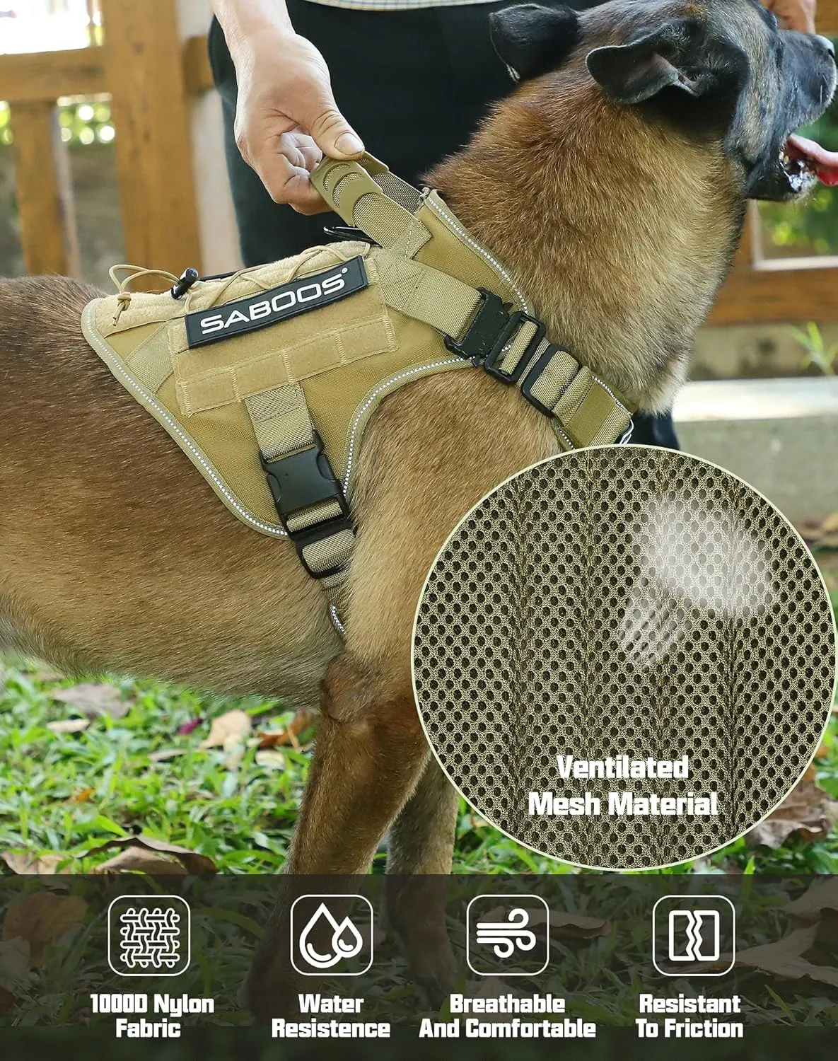 Tactical Dog Harness for Large Dogs Heavy Duty with Handle No-Pull Service Vest Breed Adjustable Military Walking Training Hunting Brown L