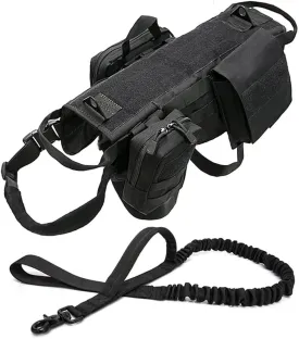 Tactical Dog Vest Harness Heavy Duty Dog Harness with 3 MOLLE Bags&1 Bungee Leash