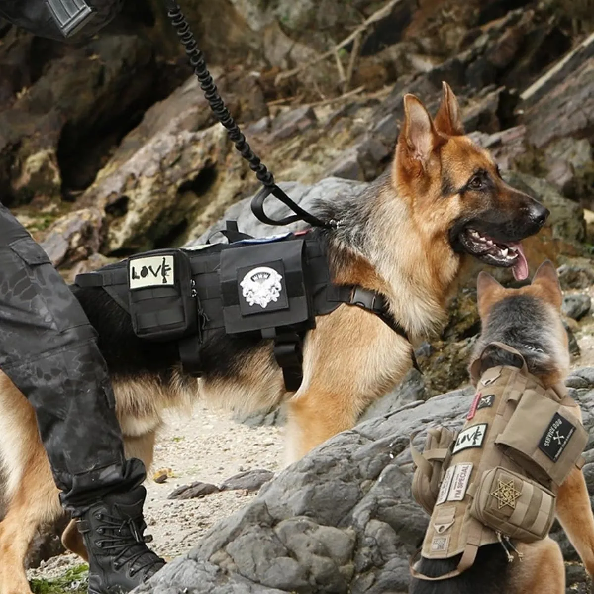 Tactical Dog Vest Harness Heavy Duty Dog Harness with 3 MOLLE Bags&1 Bungee Leash