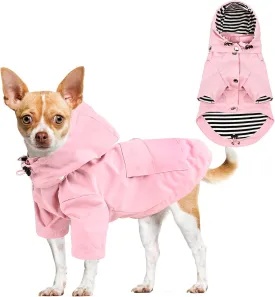 Waterproof Dog Raincoat Jacket with Hood Lightweight Adjustable Drawstring Dog Raincoat Poncho for Small Medium Puppy (Pink, XS)