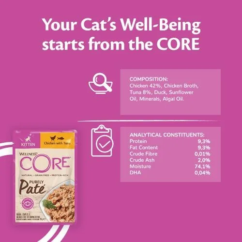 Wellness Core Purely Pate Chicken Wet Kitten Food - 8 x 85g
