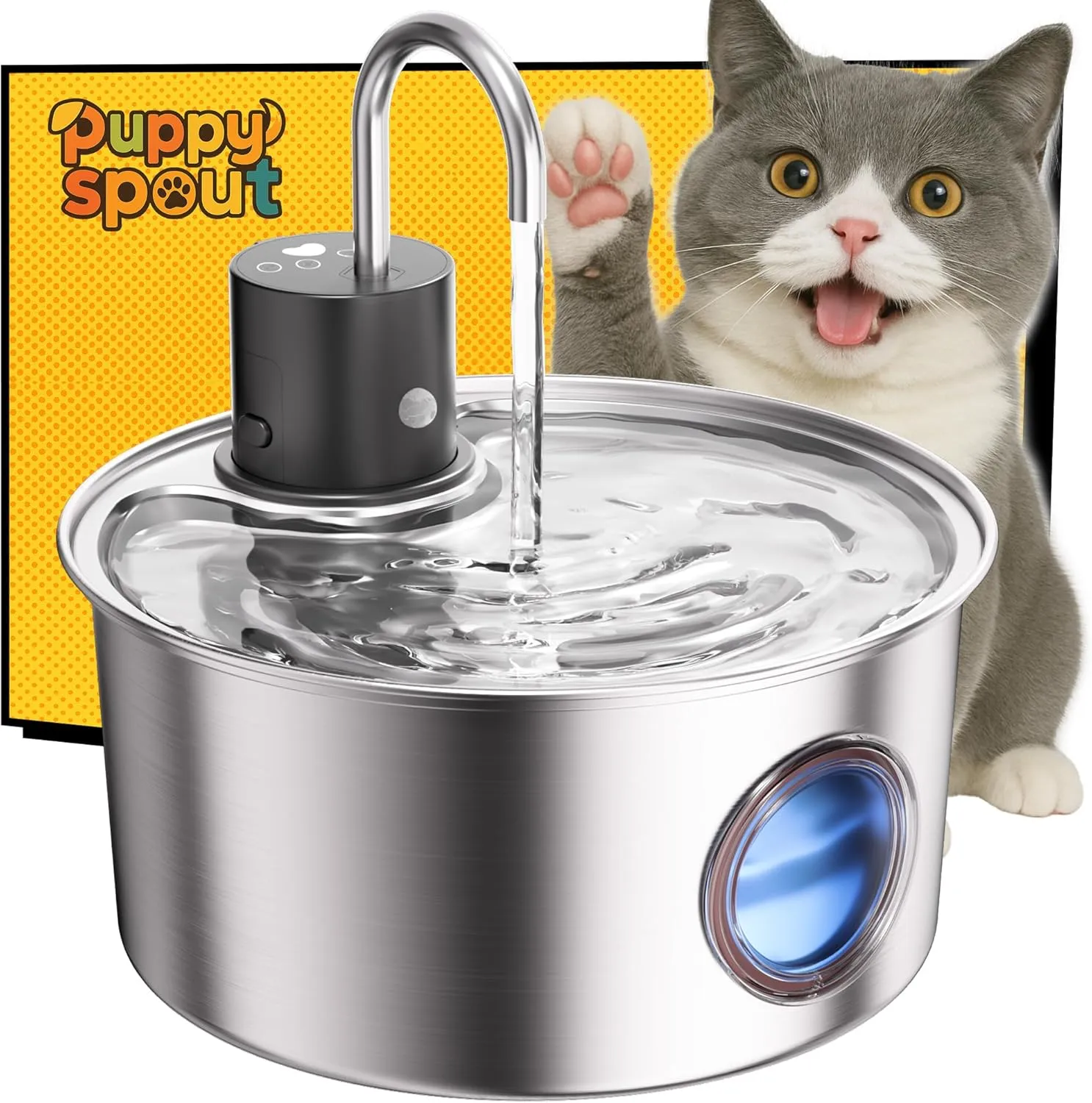 Wireless Cat Water Fountain Cordless, Cat Fountain Battery Operated - Stainless Steel Pet Fountain Rechargeable for Cats Indoor, 108oz/3.2L Automatic Cats Fountains for Drinking with Motion Sensor