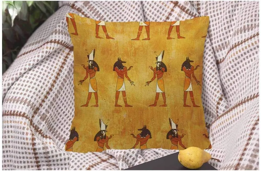 WONDERTIFY Pillow Cover Egyptian Gods Anubis and Horus Africa Antique Grunge Design - Soft Linen Pillow Case for Decorative Bedroom/Livingroom/Sofa/Farm House - Cushion Covers 18x18 Inch