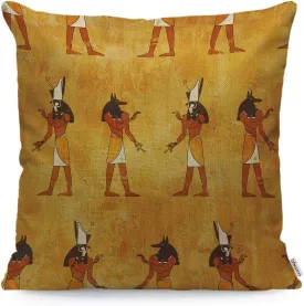 WONDERTIFY Pillow Cover Egyptian Gods Anubis and Horus Africa Antique Grunge Design - Soft Linen Pillow Case for Decorative Bedroom/Livingroom/Sofa/Farm House - Cushion Covers 18x18 Inch
