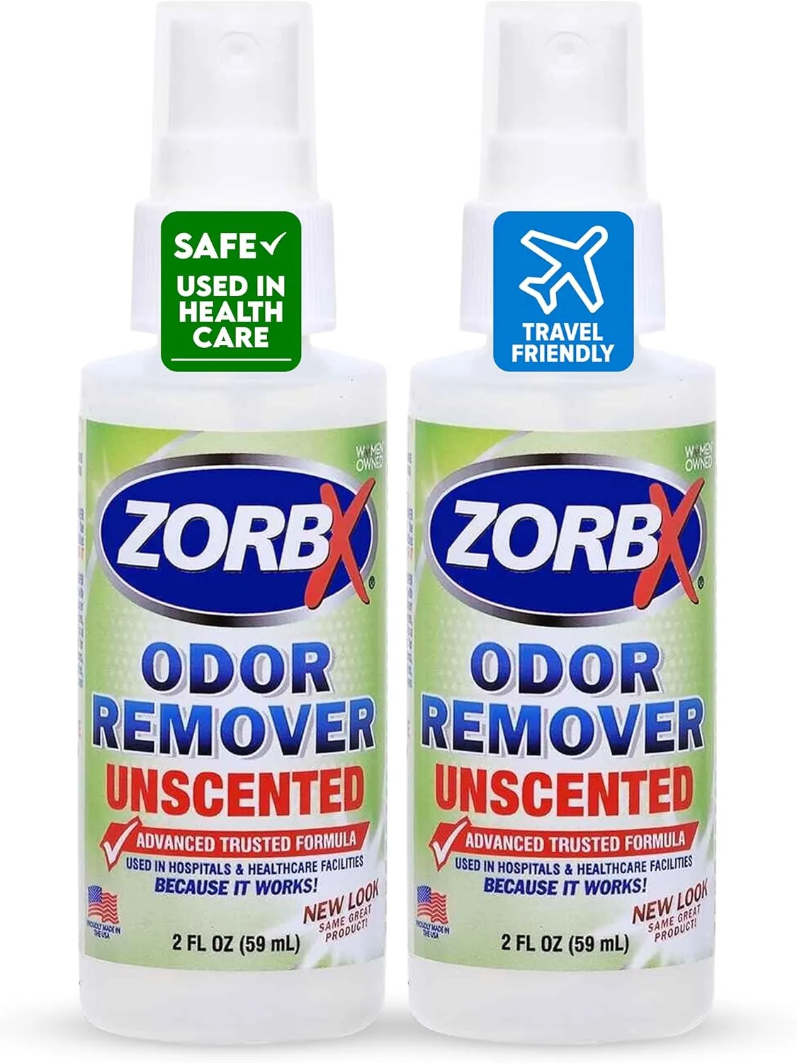 ZORBX Unscented Odor Eliminator for Strong Odor 2 Fl Oz, Pack of 2 - Used in Hospitals & Healthcare Facilities - Advanced Formula, Fast-Acting Odor Remover Spray for Dog, Cat, House & Carpet