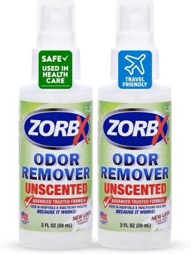 ZORBX Unscented Odor Eliminator for Strong Odor 2 Fl Oz, Pack of 2 - Used in Hospitals & Healthcare Facilities - Advanced Formula, Fast-Acting Odor Remover Spray for Dog, Cat, House & Carpet