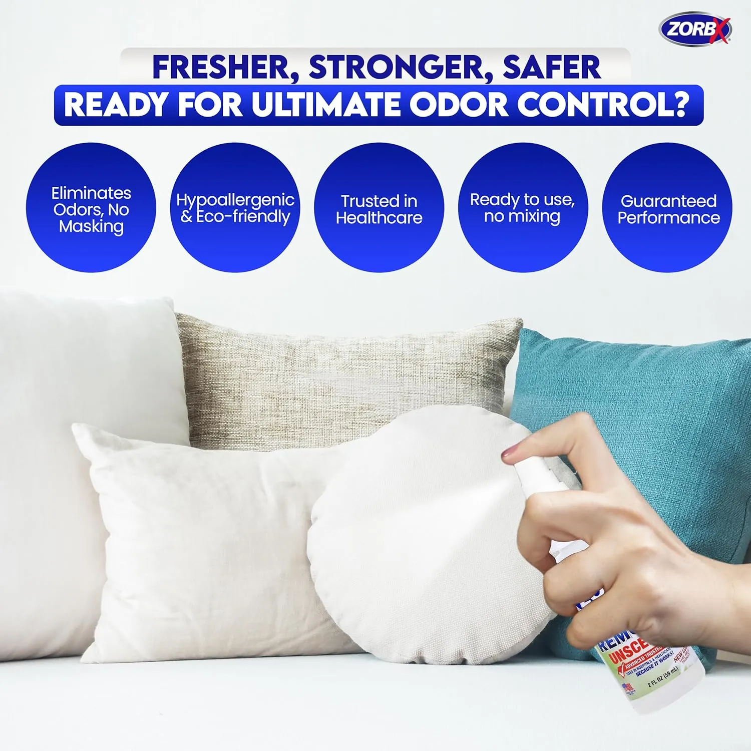 ZORBX Unscented Odor Eliminator for Strong Odor 2 Fl Oz, Pack of 2 - Used in Hospitals & Healthcare Facilities - Advanced Formula, Fast-Acting Odor Remover Spray for Dog, Cat, House & Carpet